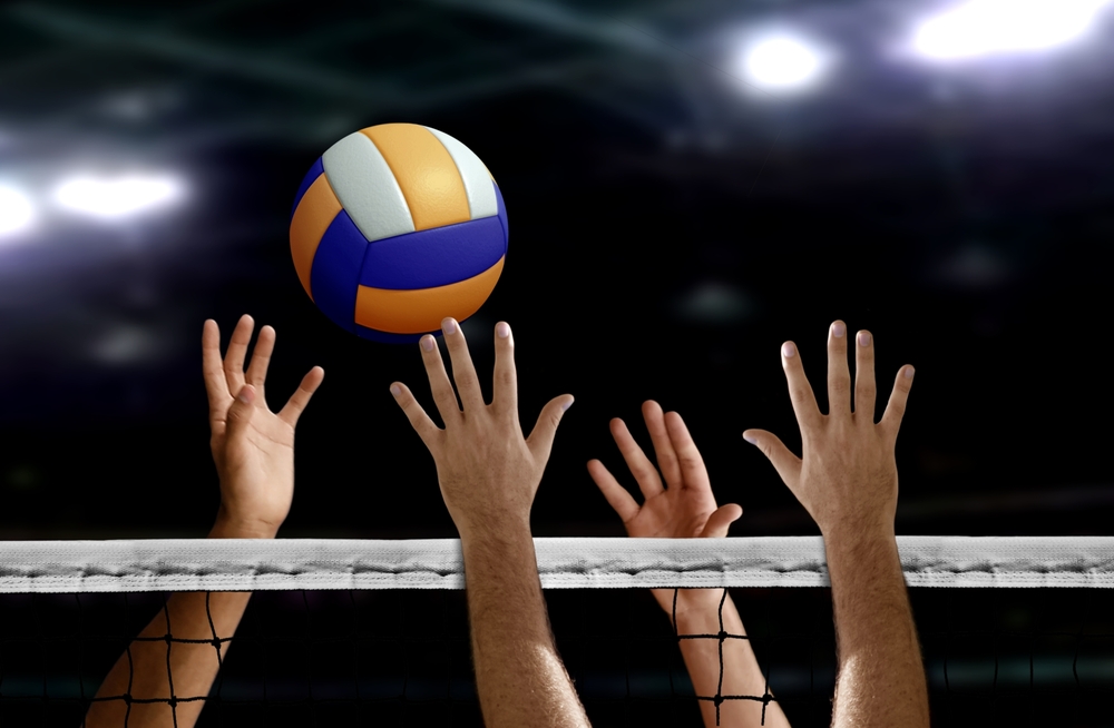 Volleyball,Spike,Hand,Block,Over,The,Net