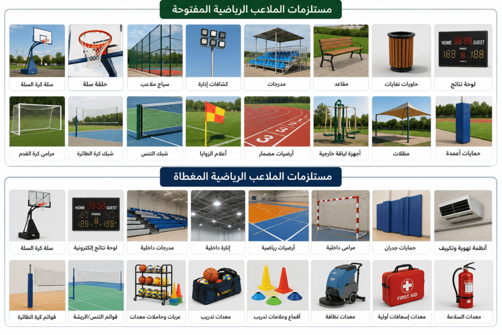 مستلزمات الملاعب الرياضية المفتوحة والمغطاة